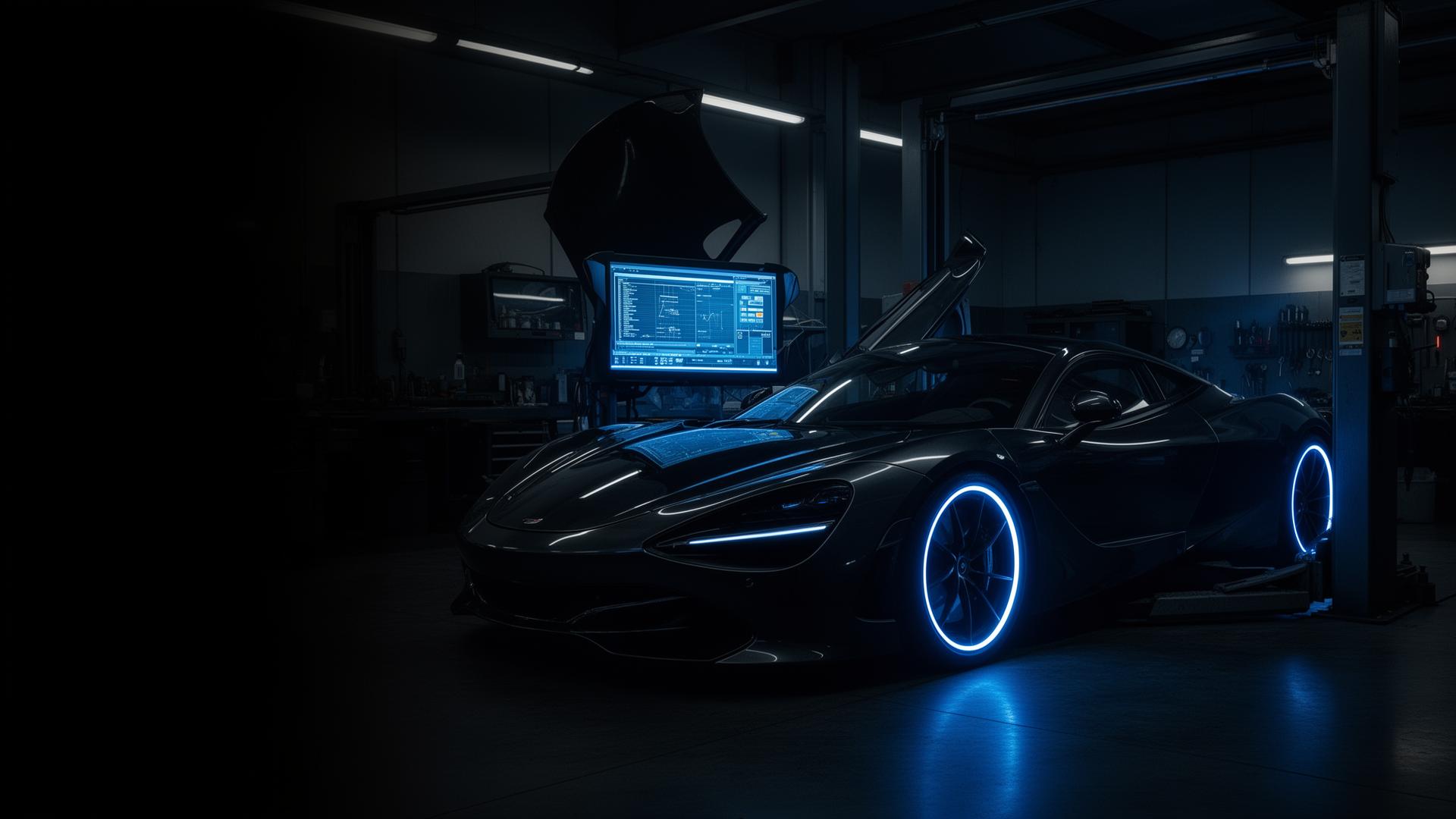 Oficina G6 com carro esportivo e diagnóstico